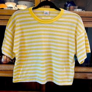 Vintage Palmettos yellow striped boxy tee. Size small